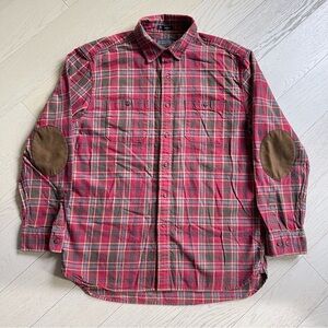 Pendleton Hawthorne faux suede elbow patch plaid 100% cotton thick flannel shirt